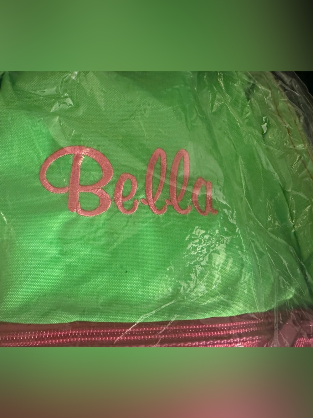 A Bella Bright Green little girls backpack with Pink Details